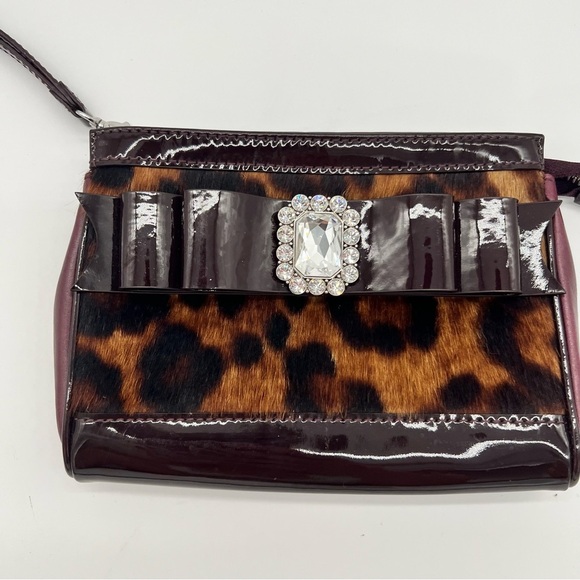 My Flat in London Leopard Wristlet Bag Patent Bow Crystal Brooch Y2K Glam - Picture 1 of 15